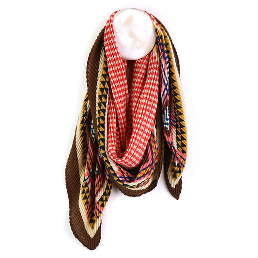 POM | Square Crinkle Scarf | Brown & Coral