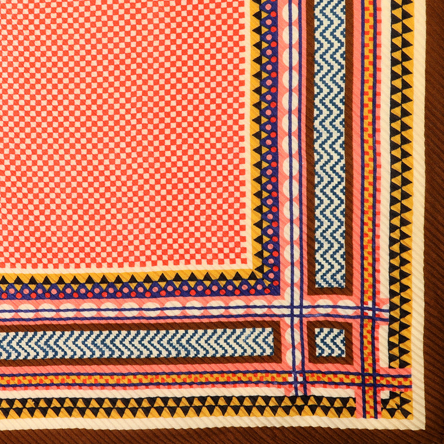 POM | Square Crinkle Scarf | Brown & Coral