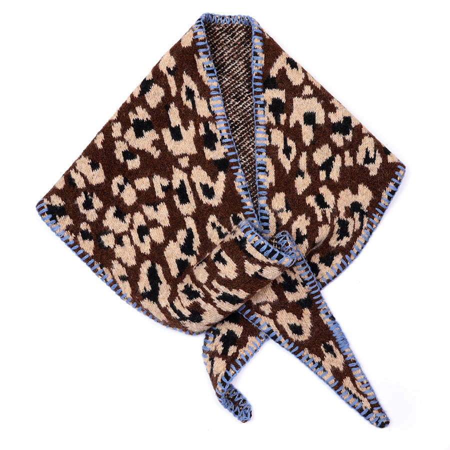 POM | Peggy animal print knit scarf with blue stitch detail