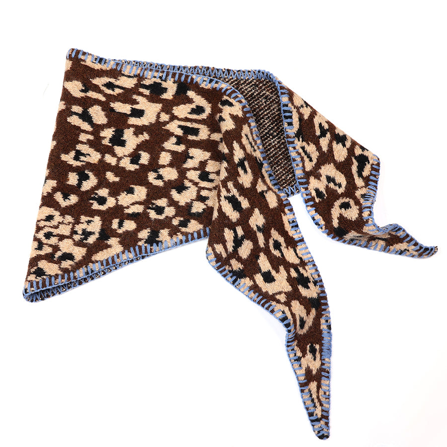 POM | Peggy animal print knit scarf with blue stitch detail