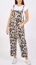 Leopard Print Dungarees - Stone