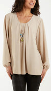 *Pre-order* Scoop Neck Necklace Blouse - Stone