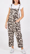 Leopard Print Dungarees - Stone