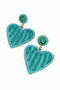 My Doris | Green & Turquoise Stripe Beaded Heart Earrings