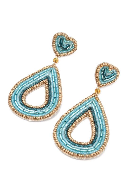 My Doris | Blue Teardrop Heart Beaded Earrings