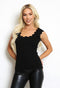 Scalloped Hem Fine Knit Vest | Black