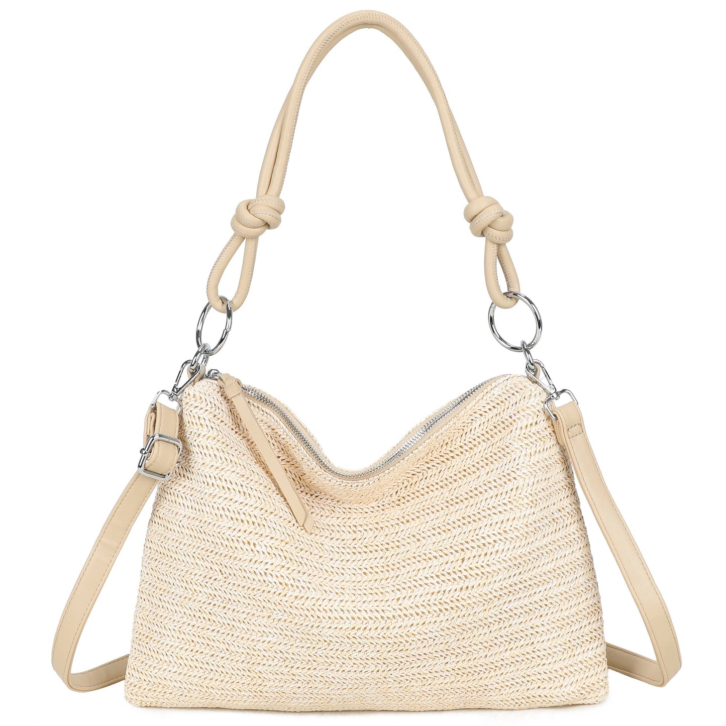Natural Straw Stripe Shoulder Bag | Beige