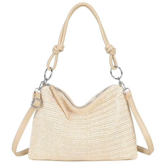 Natural Straw Stripe Shoulder Bag | Beige