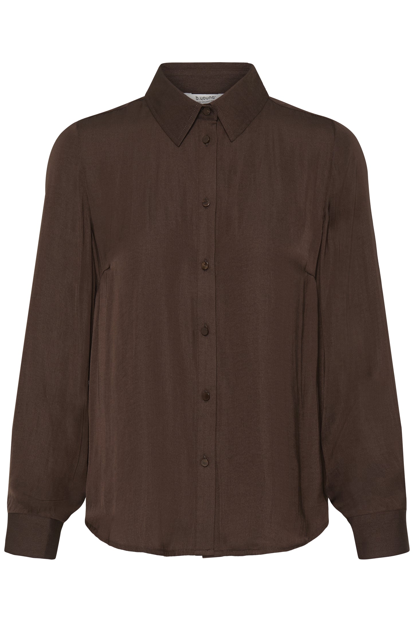 Brown button-up shirt on a white background