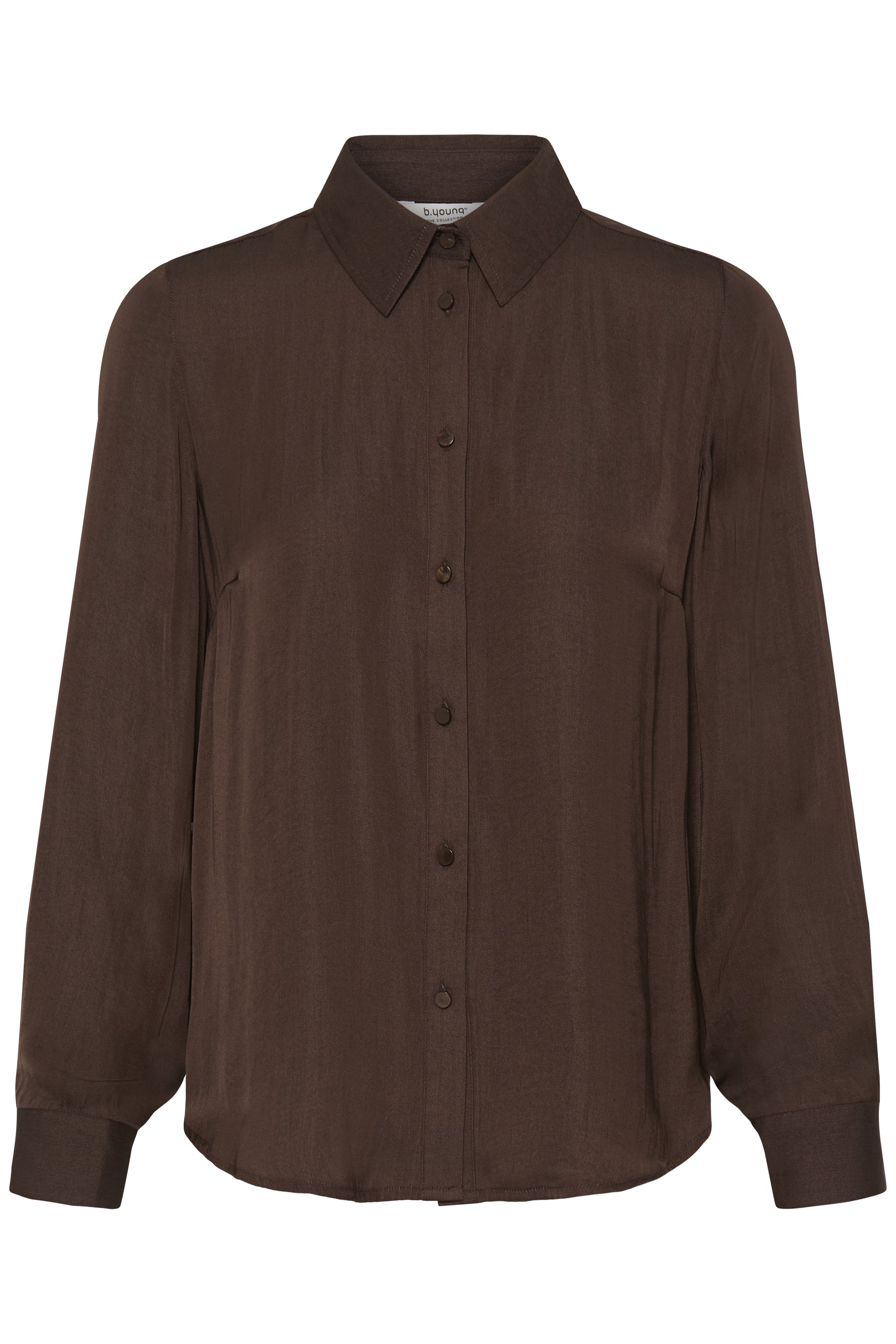Brown button-up shirt on a white background