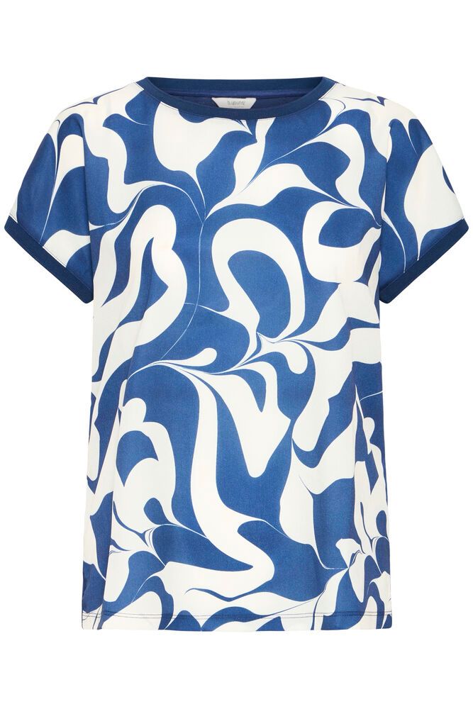 Blue and white patterned shirt on a white background