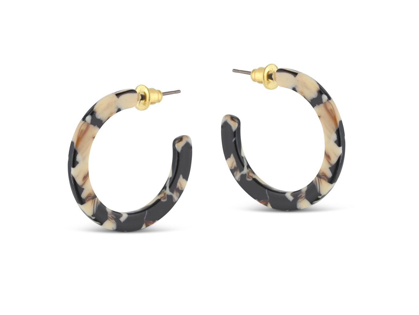 Pair of marbled hoop earrings on a white background