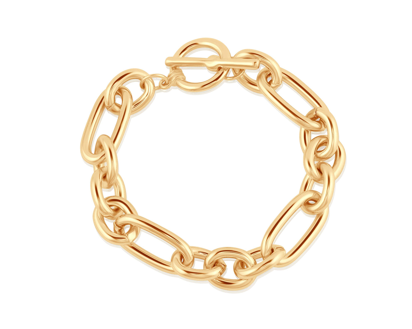 Gold chain bracelet on a white background