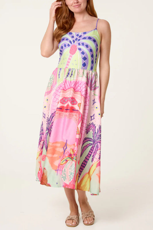 Made In Italy | Sunset Scenic Print Midi Dress