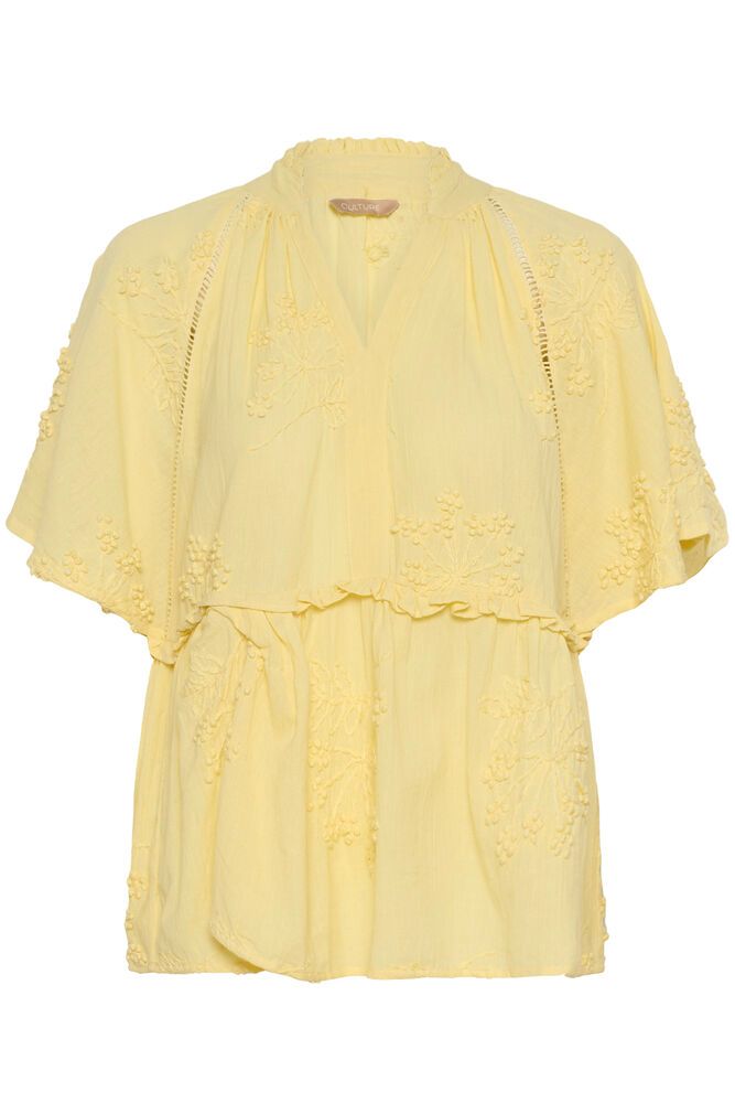Yellow lace top on a white background