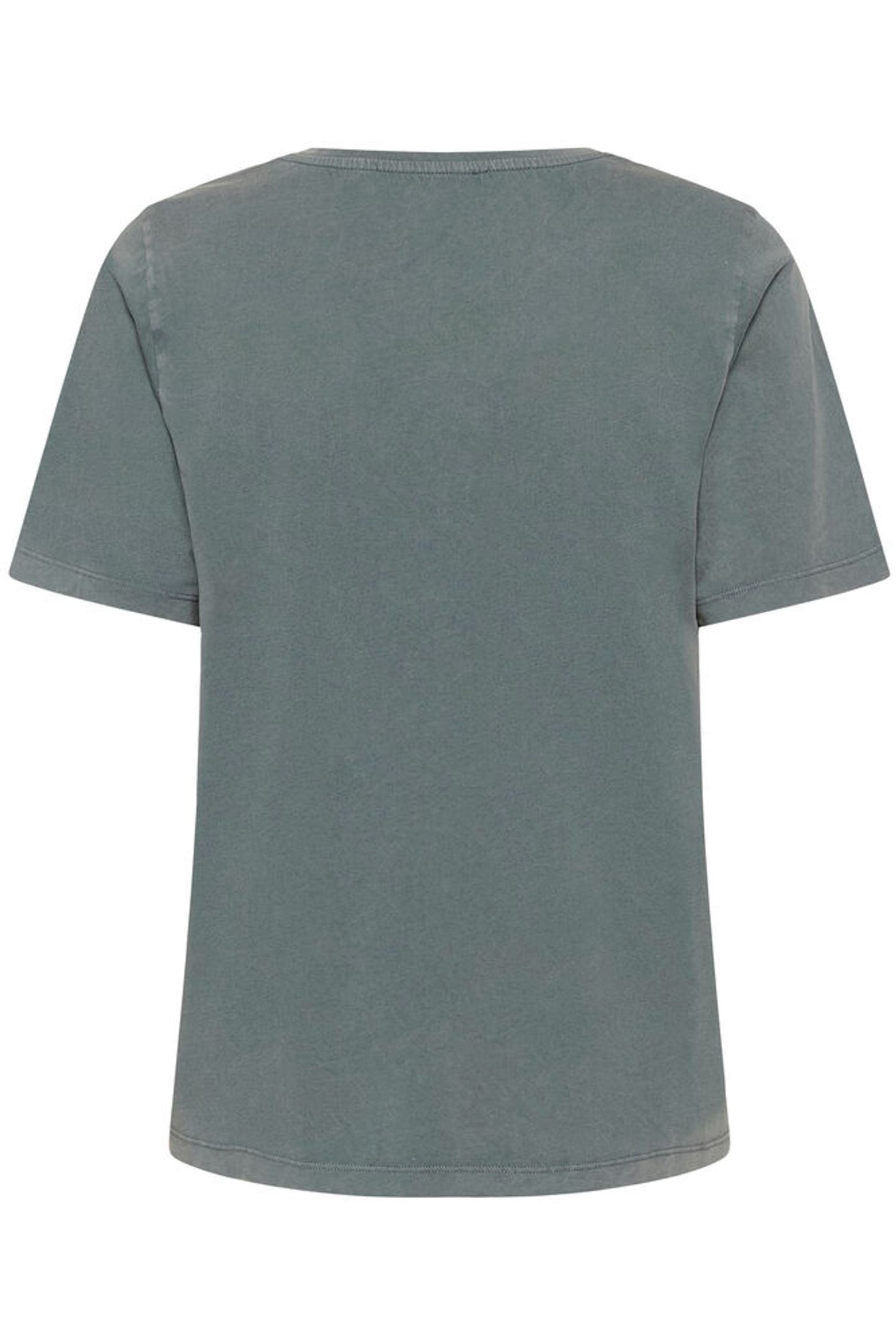 Back view of a plain gray t-shirt on a white background