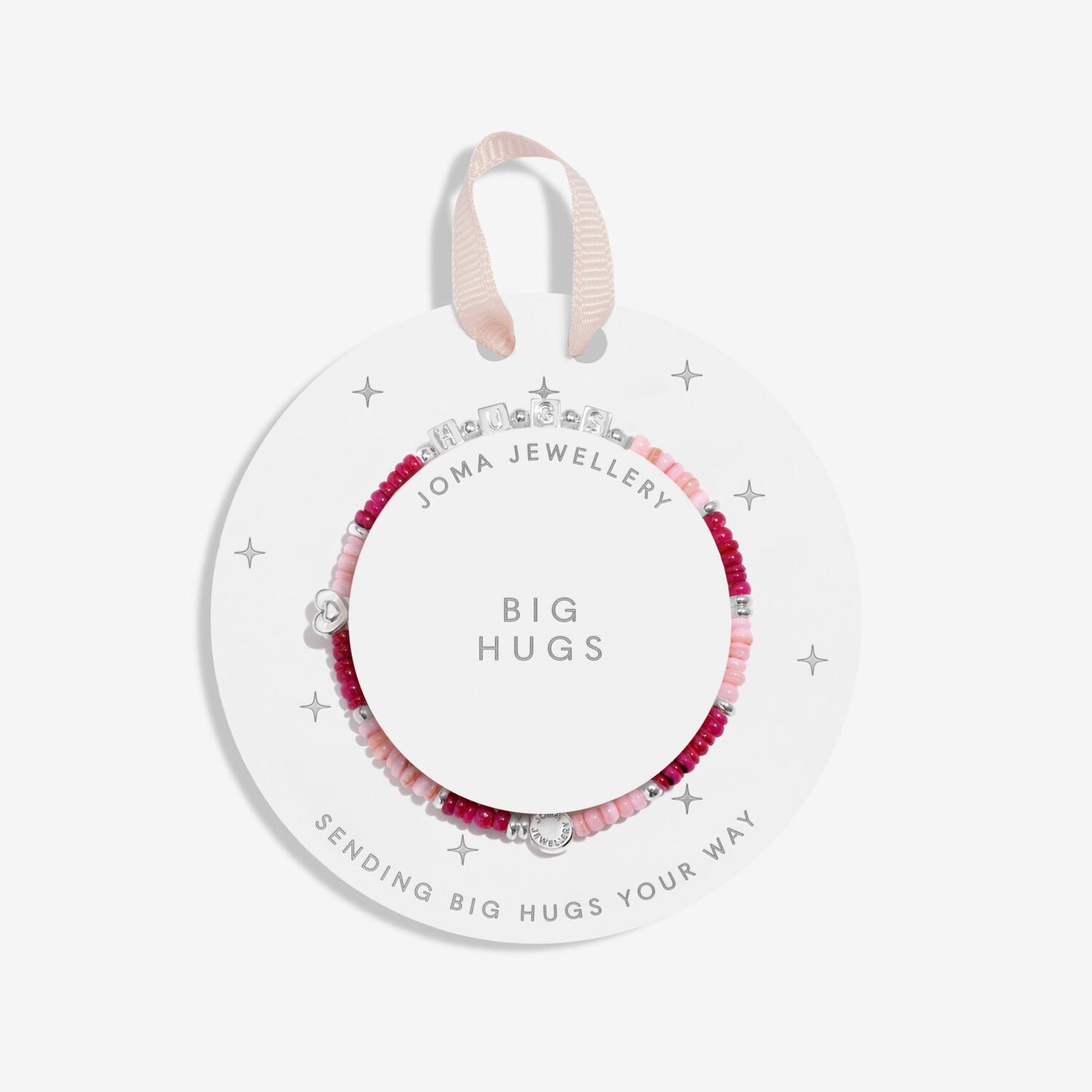 Joma Jewellery bracelet on a white background with 'Big Hugs' message