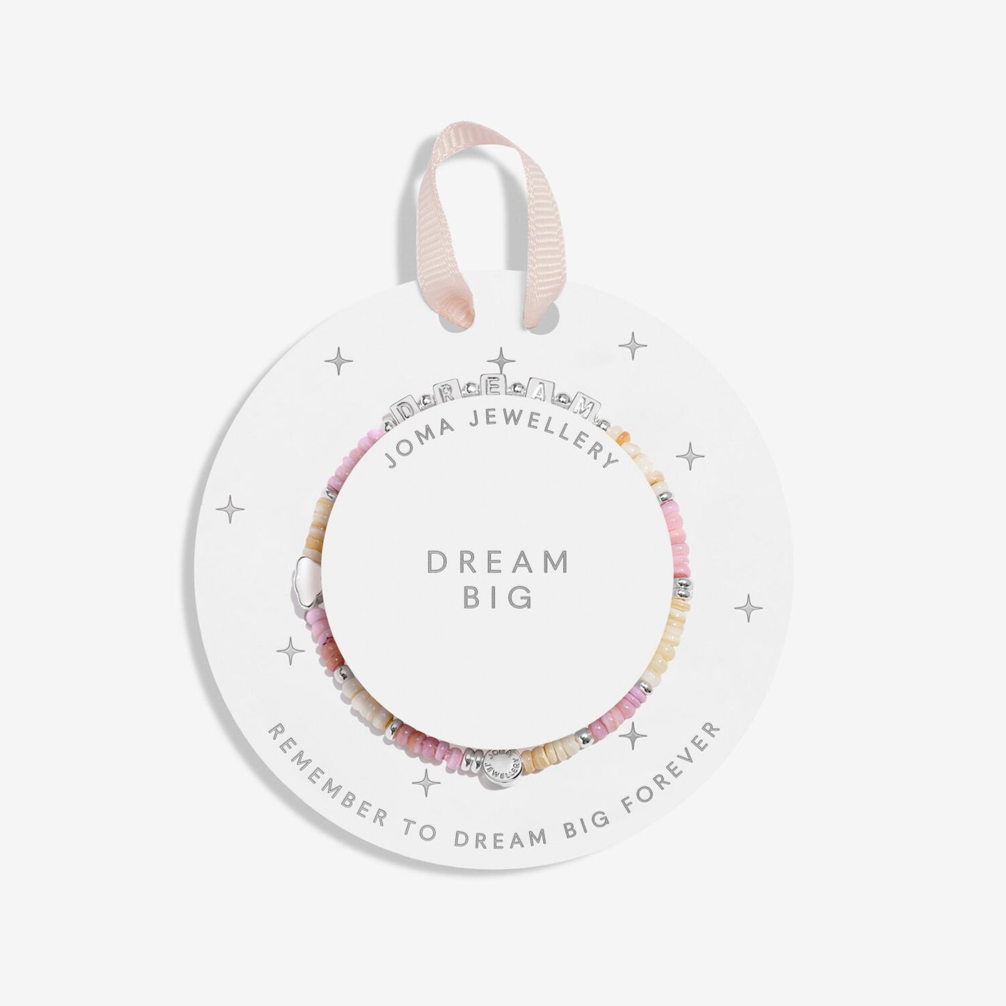 Joma Jewellery bracelet on a white background with 'Dream Big' text