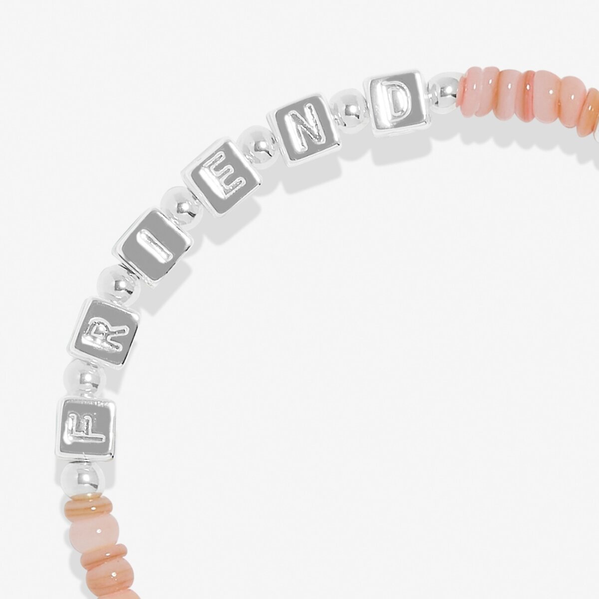 Bracelet with letter beads spelling 'BFF' on a white background