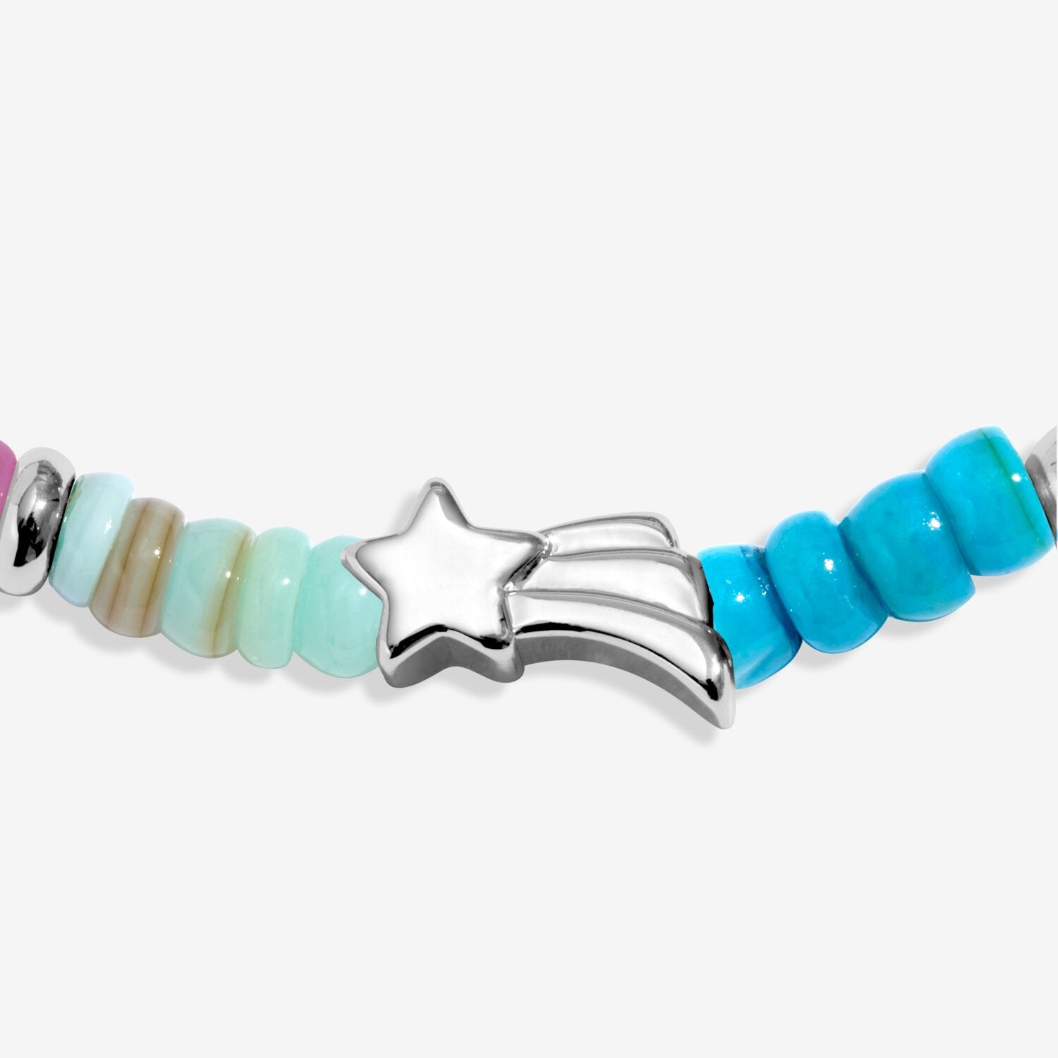 Bracelet with turquoise beads and a silver star charm on a white background