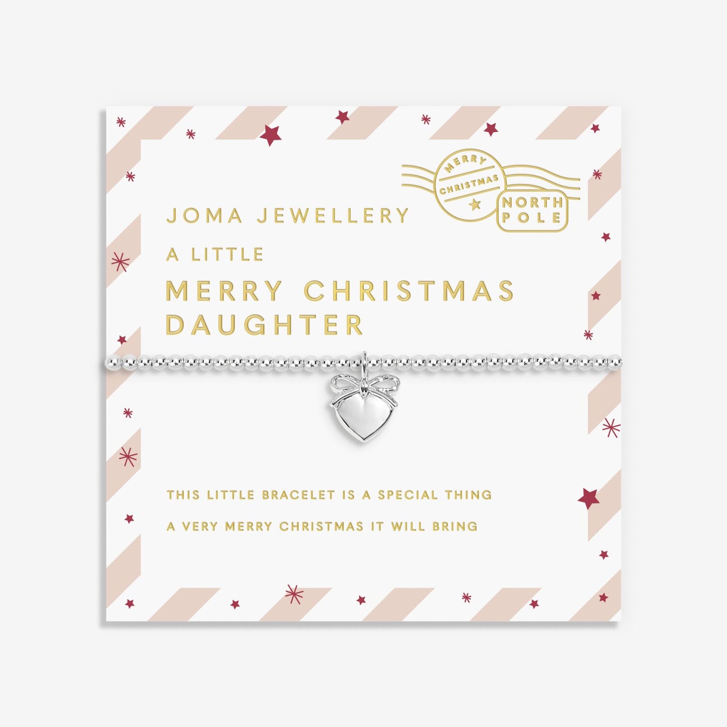 Joma Jewellery bracelet packaging with heart charm on a white background