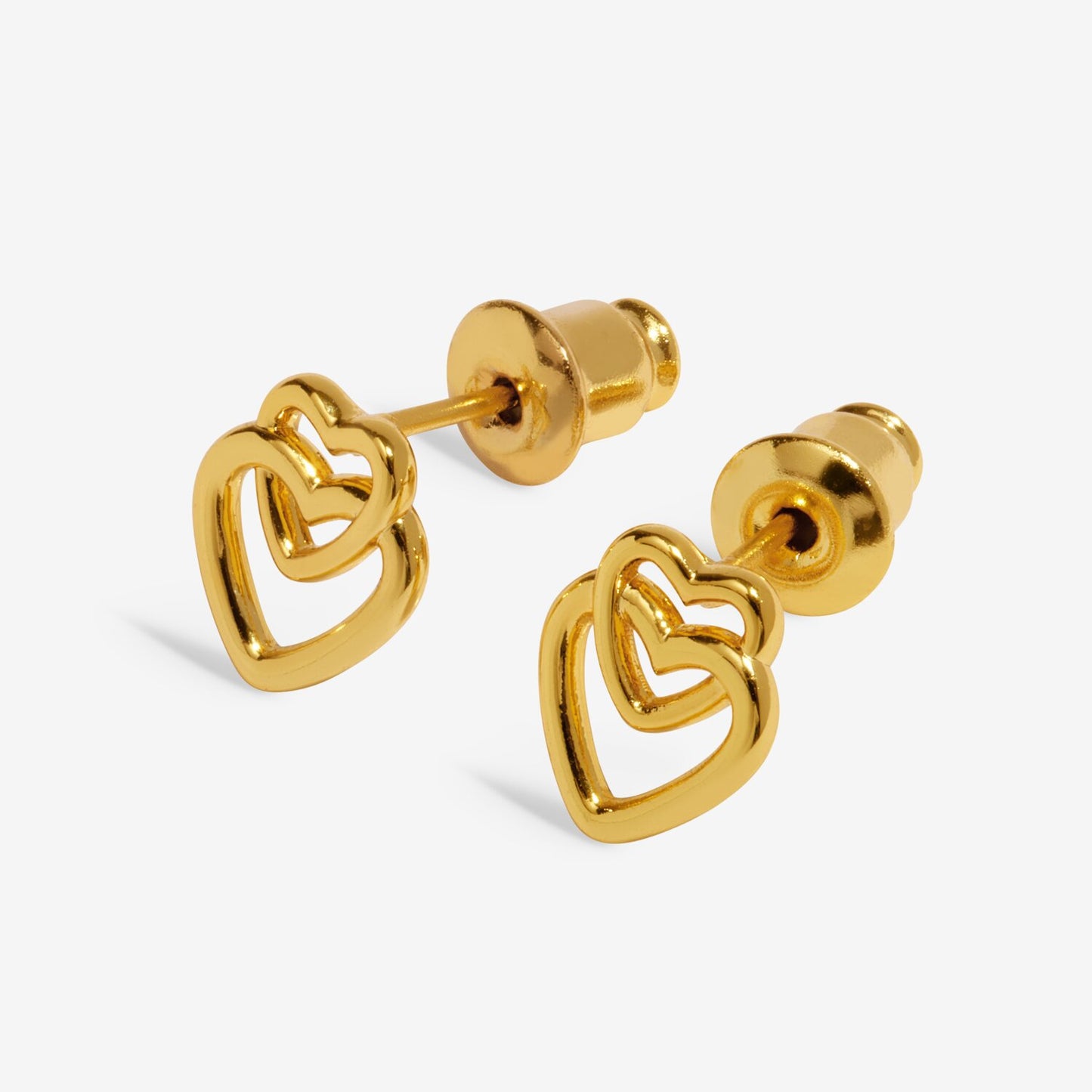 Gold heart-shaped earrings on a white background