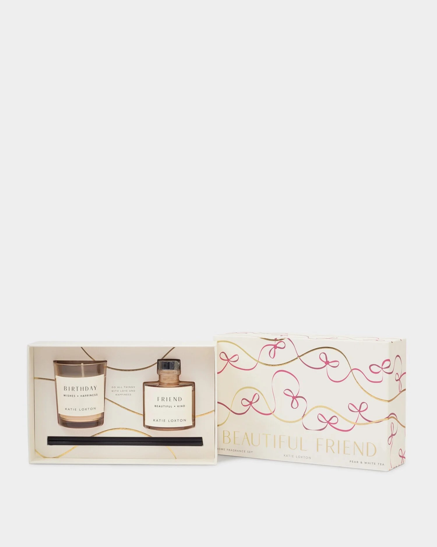 Two candles in a decorative box with 'Beautiful Friend' branding on a white background