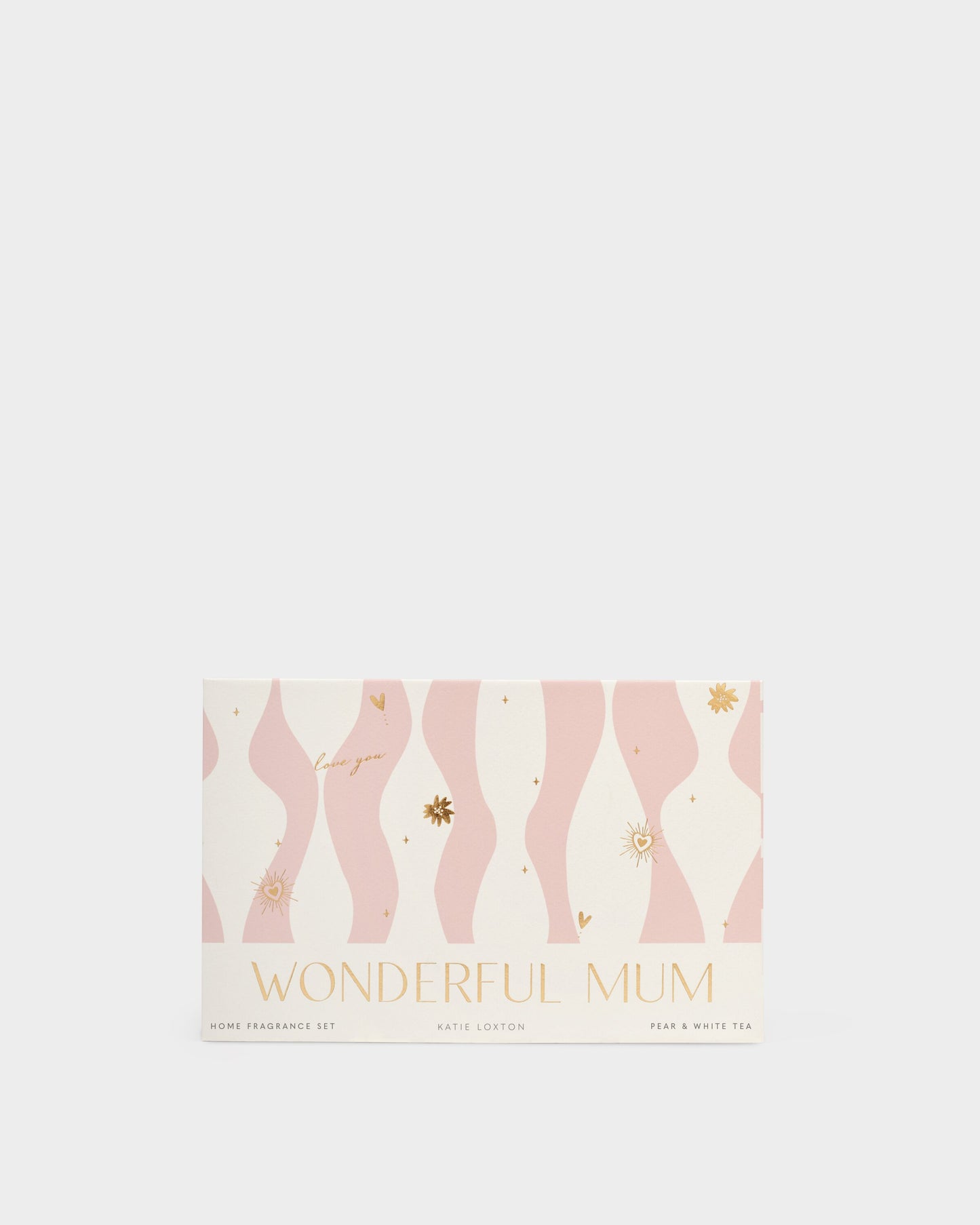 Greeting card with 'Wonderful Mum' text and pink illustrations on a white background