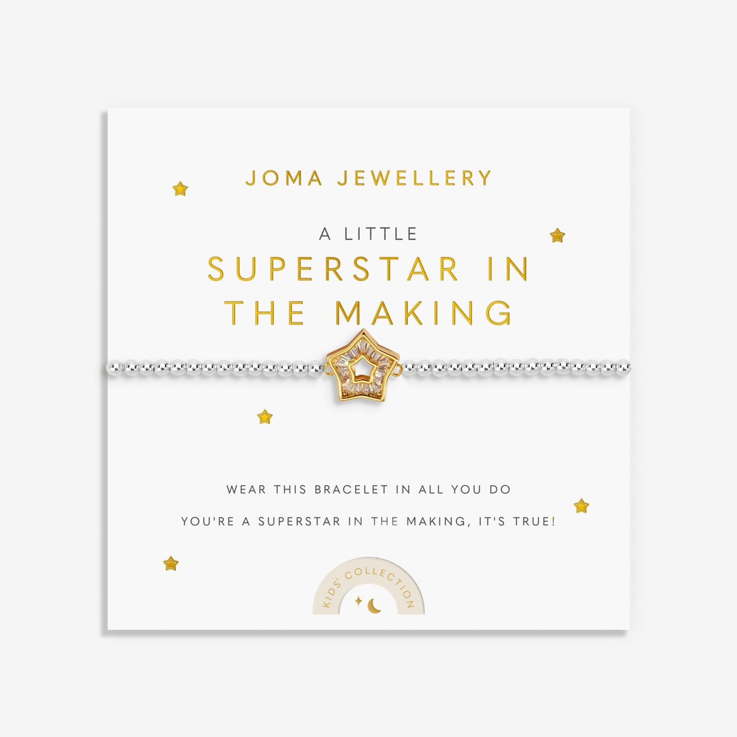 Joma Jewellery star-shaped bracelet on a white card with text