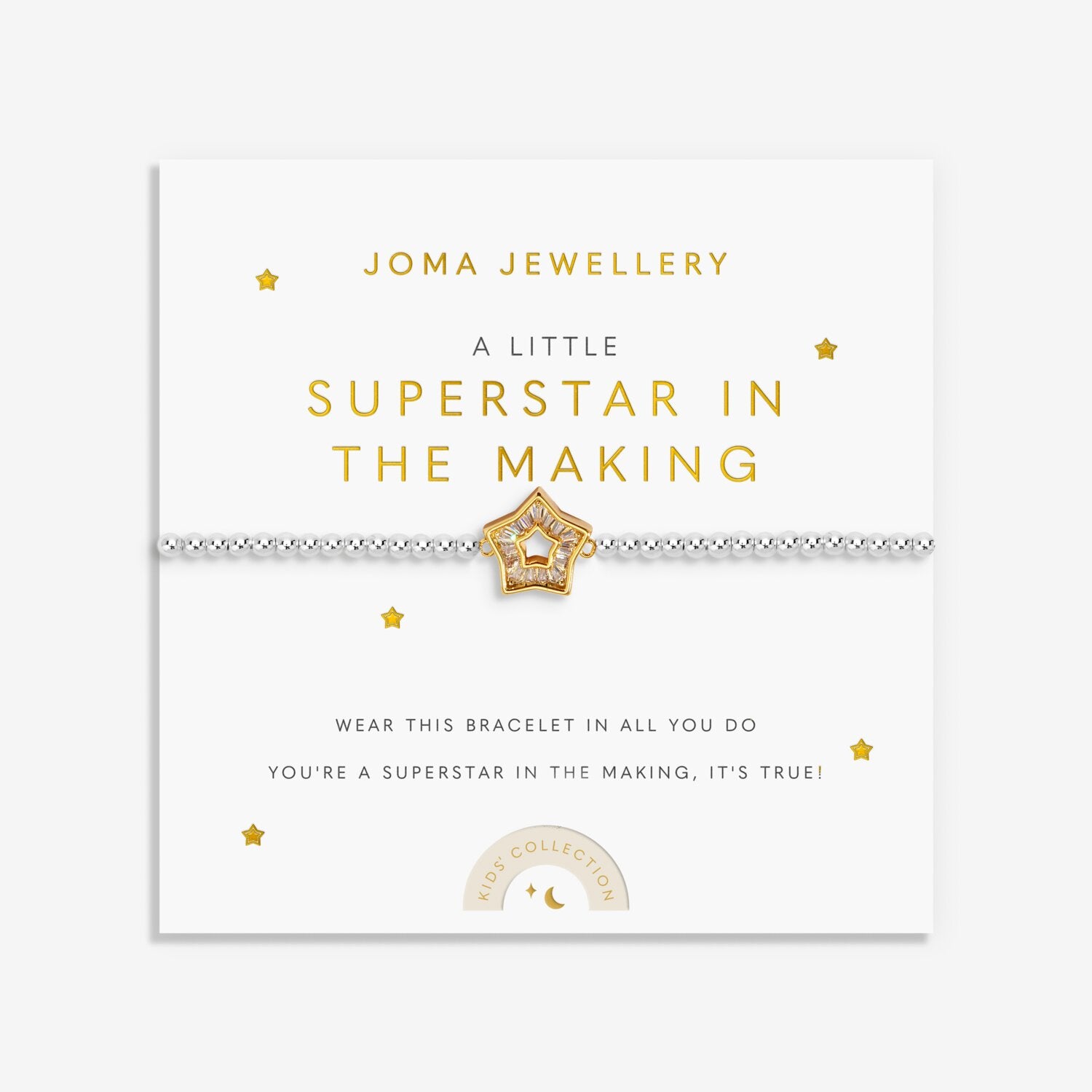 Joma Jewellery star-shaped bracelet on a white card with text