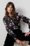 Lily & Me | Rachel Frill Satin Floral Blouse | Black