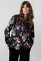 Lily & Me | Rachel Frill Satin Floral Blouse | Black