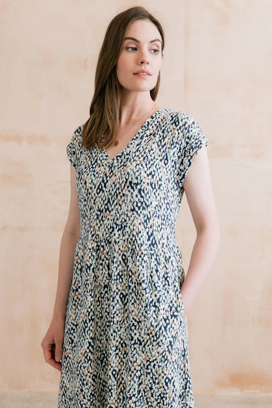 Lily & Me | Shine Printed Organic Cotton Jersey Dress | Navy
