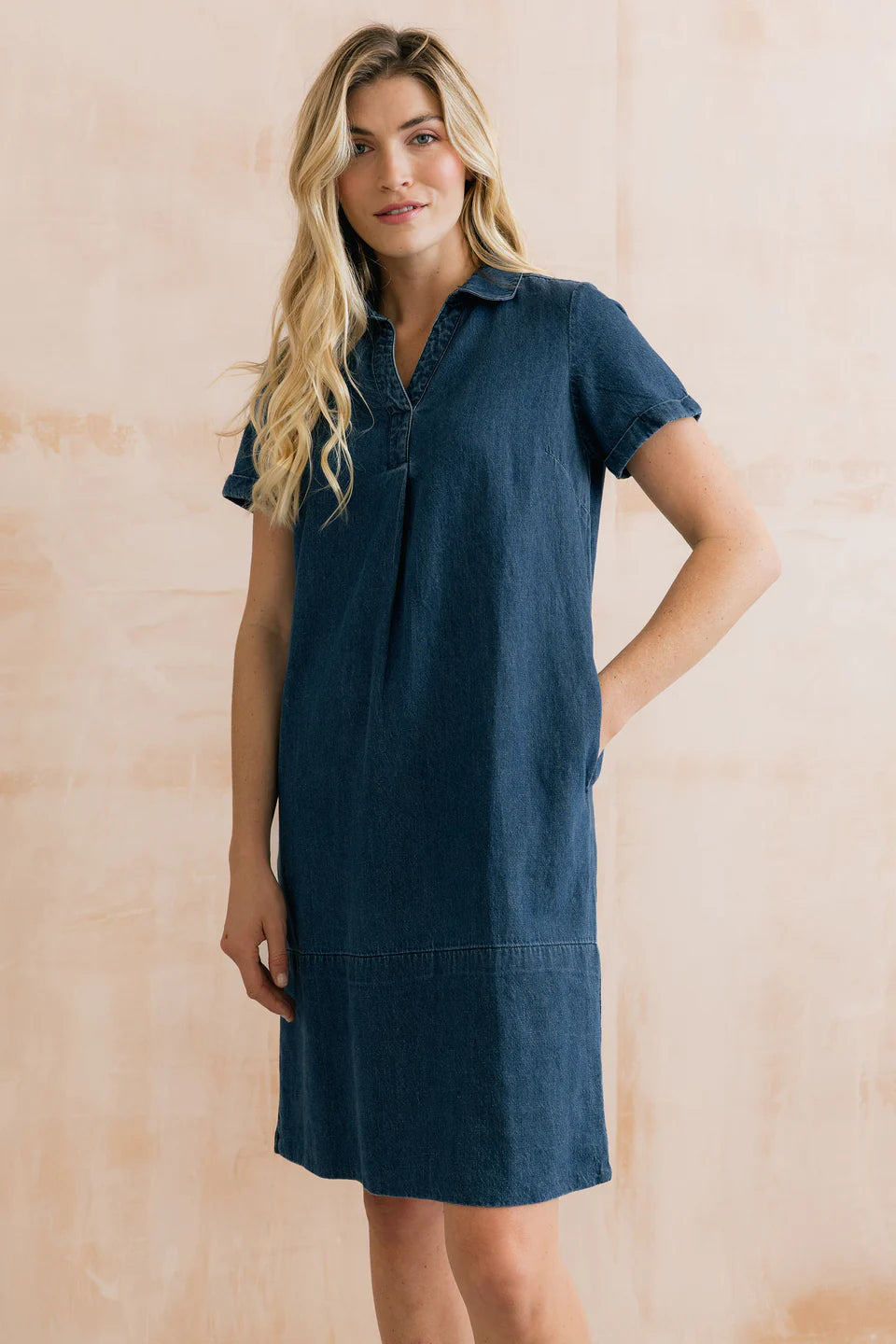 Lily & Me | Lavender Short Sleeve Collared V-Neck Denim Dress