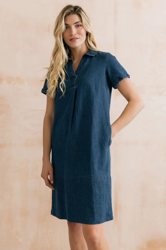 Lily & Me | Lavender Short Sleeve Collared V-Neck Denim Dress