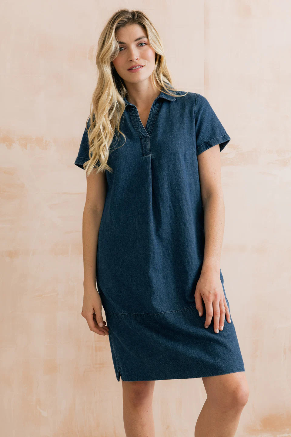 Lily & Me | Lavender Short Sleeve Collared V-Neck Denim Dress