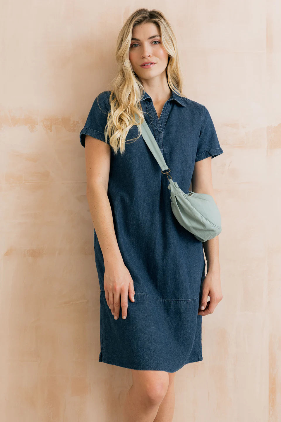 Lily & Me | Lavender Short Sleeve Collared V-Neck Denim Dress