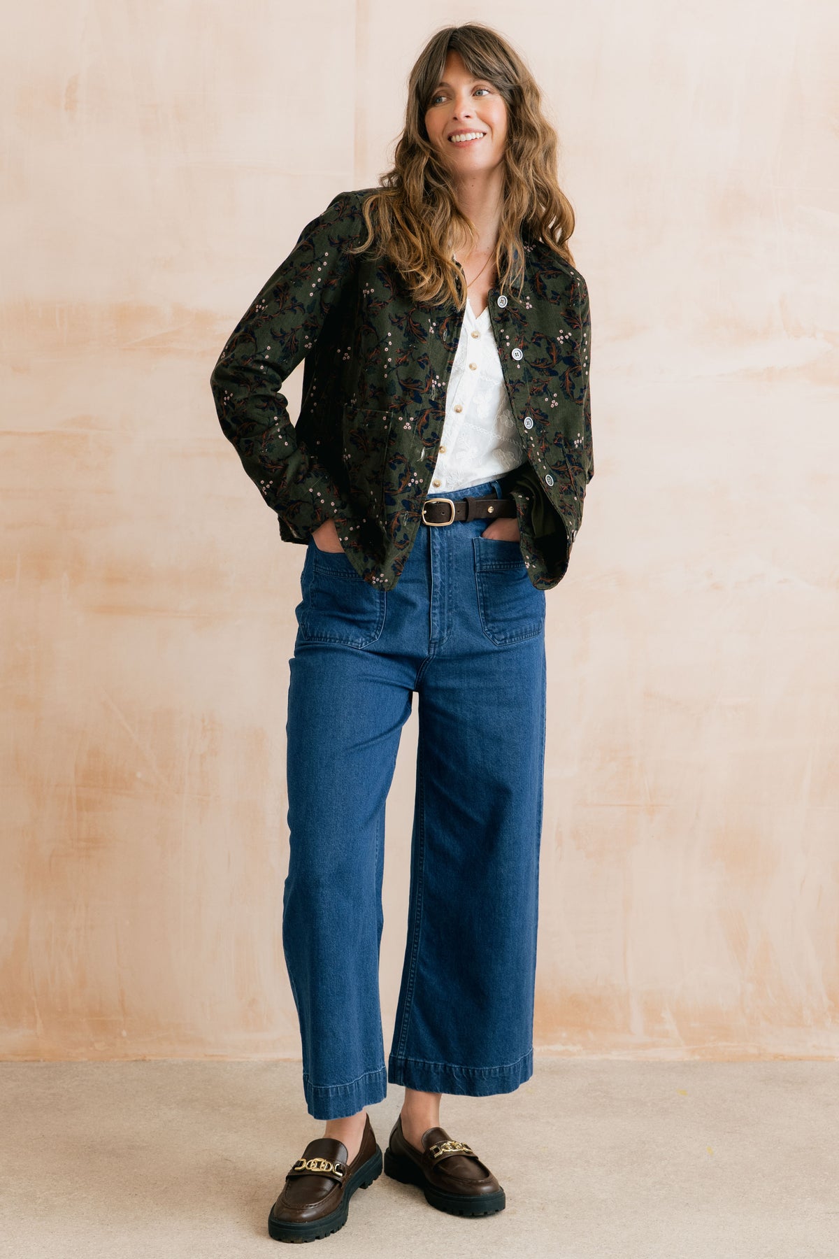 Lily & Me | Ash Cotton Pincord Jacket | Olive Trailing Leaves