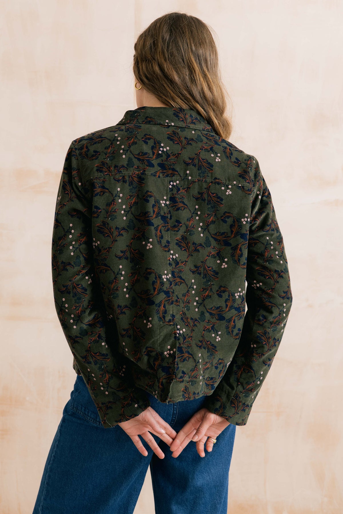 Lily & Me | Ash Cotton Pincord Jacket | Olive Trailing Leaves