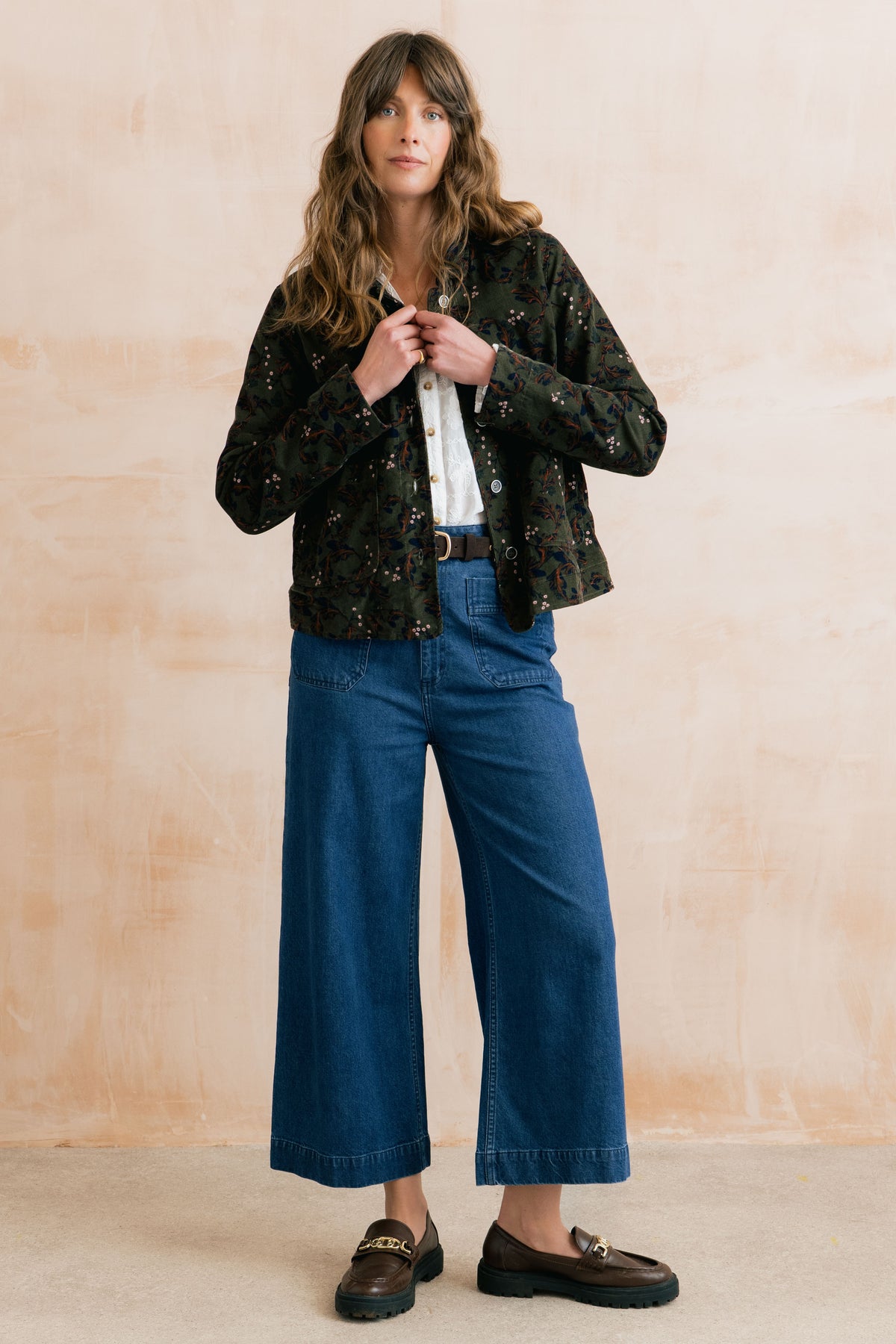 Lily & Me | Ash Cotton Pincord Jacket | Olive Trailing Leaves