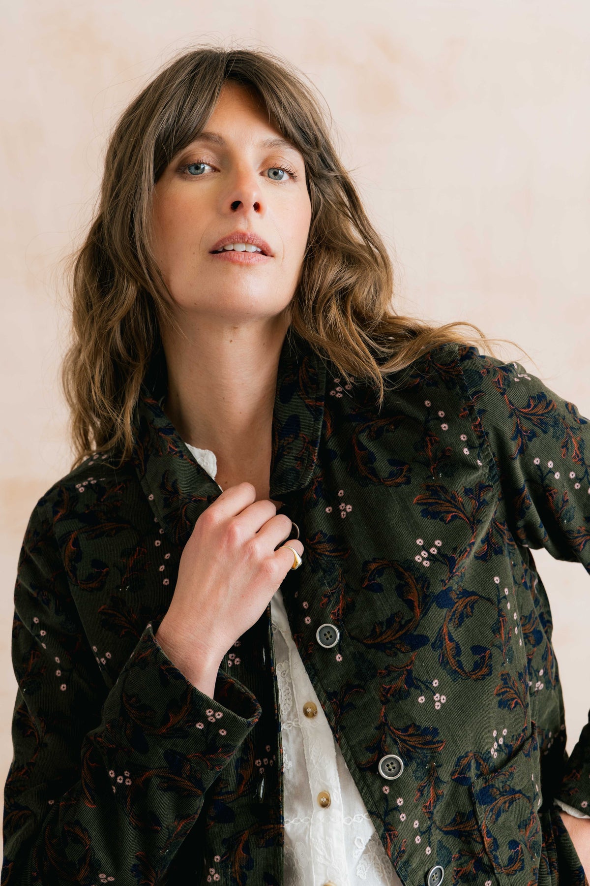 Lily & Me | Ash Cotton Pincord Jacket | Olive Trailing Leaves