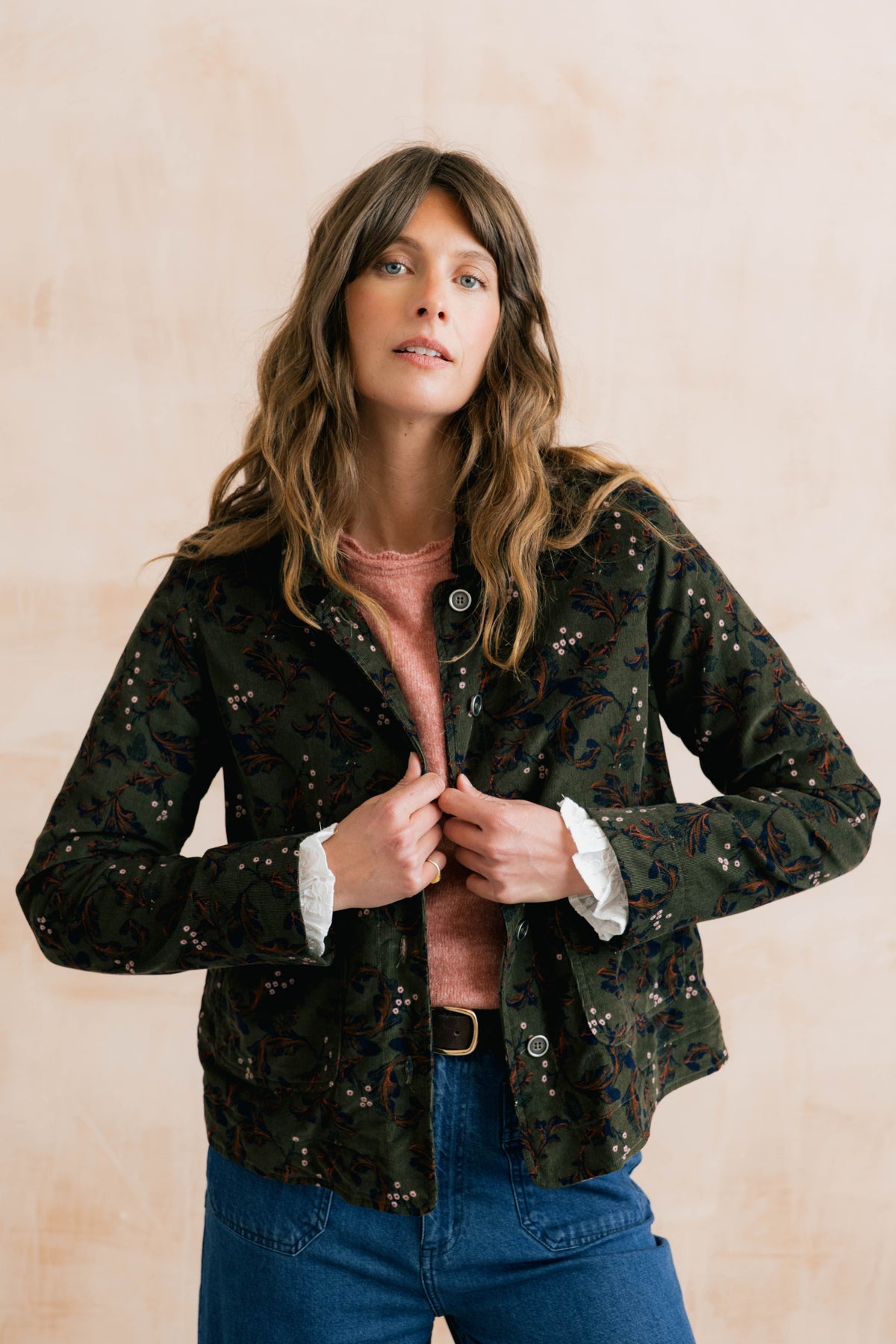 Lily & Me | Ash Cotton Pincord Jacket | Olive Trailing Leaves