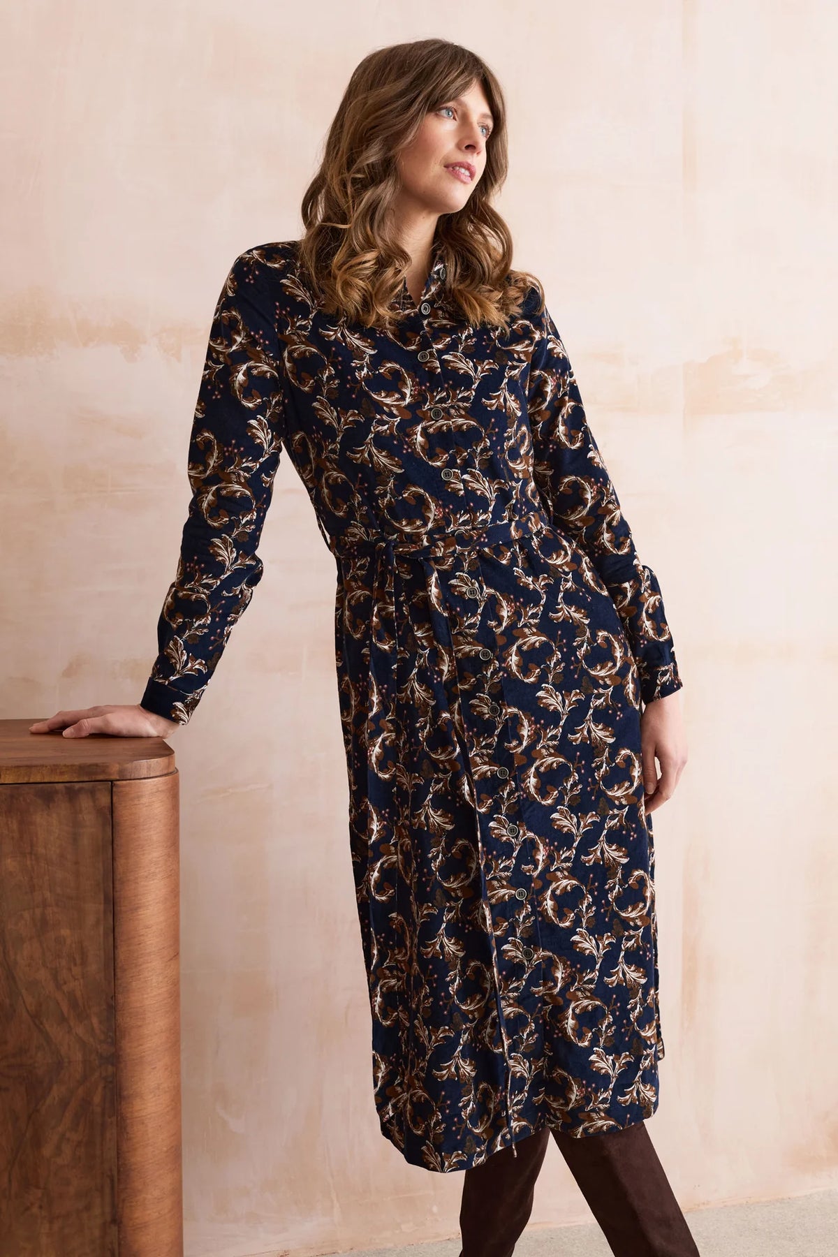Lily & Me | Anya Cotton Pincord Midi Dress | Navy