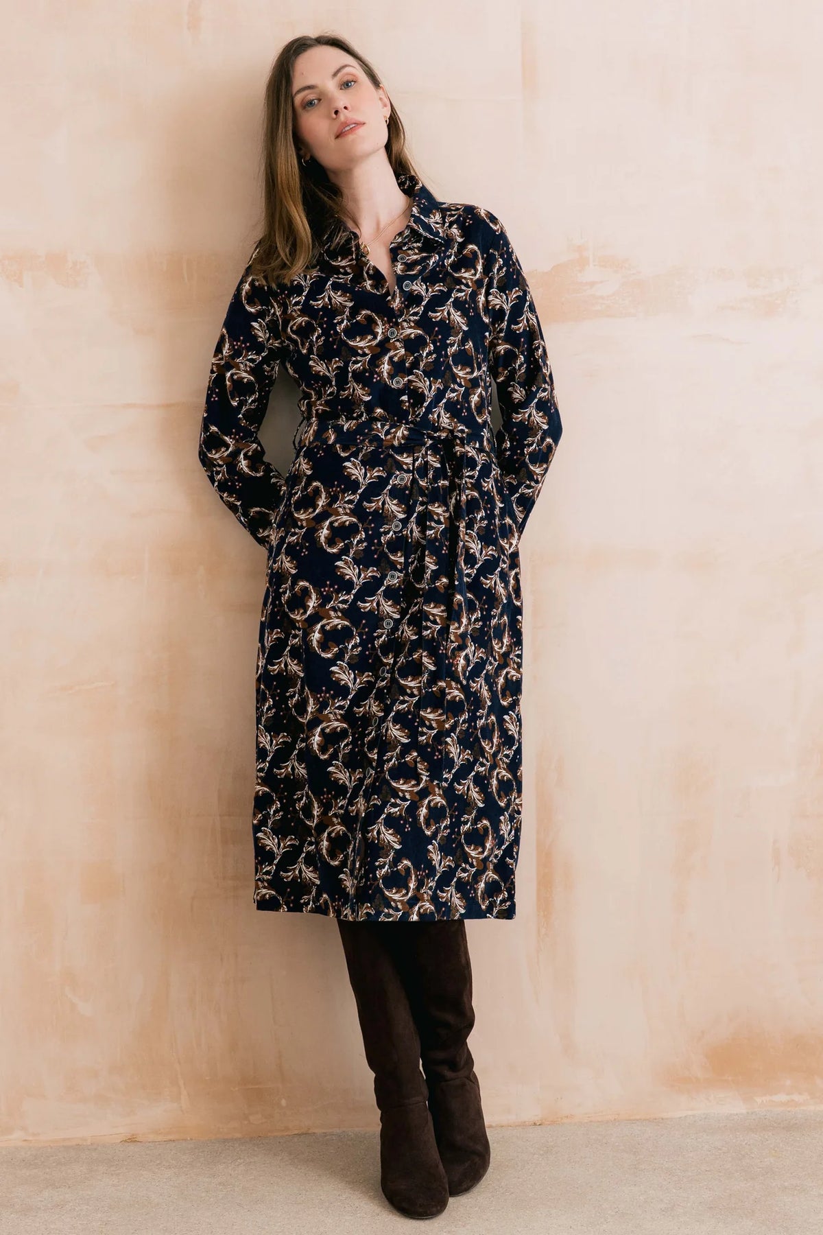 Lily & Me | Anya Cotton Pincord Midi Dress | Navy