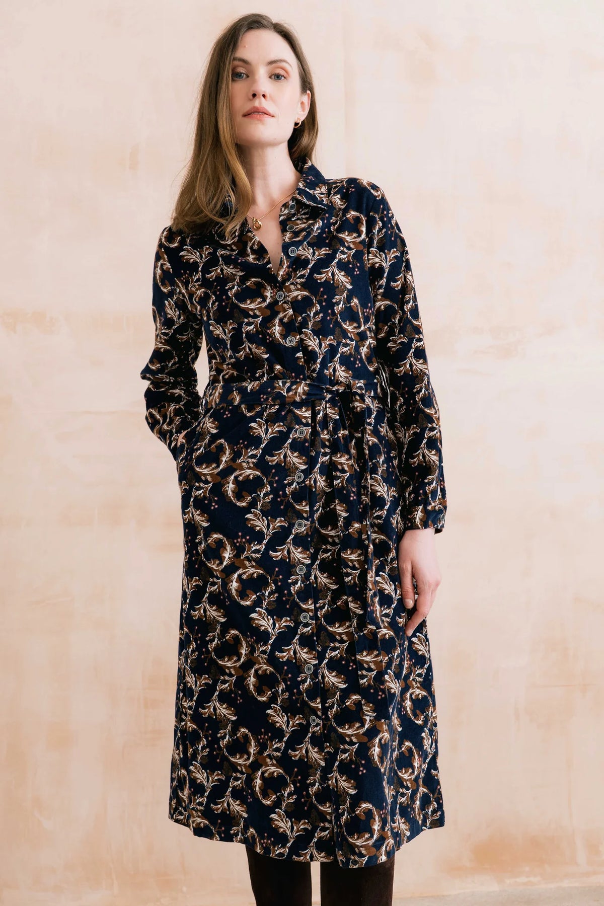Lily & Me | Anya Cotton Pincord Midi Dress | Navy