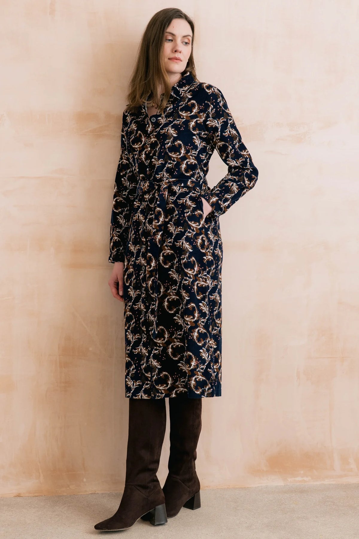 Lily & Me | Anya Cotton Pincord Midi Dress | Navy
