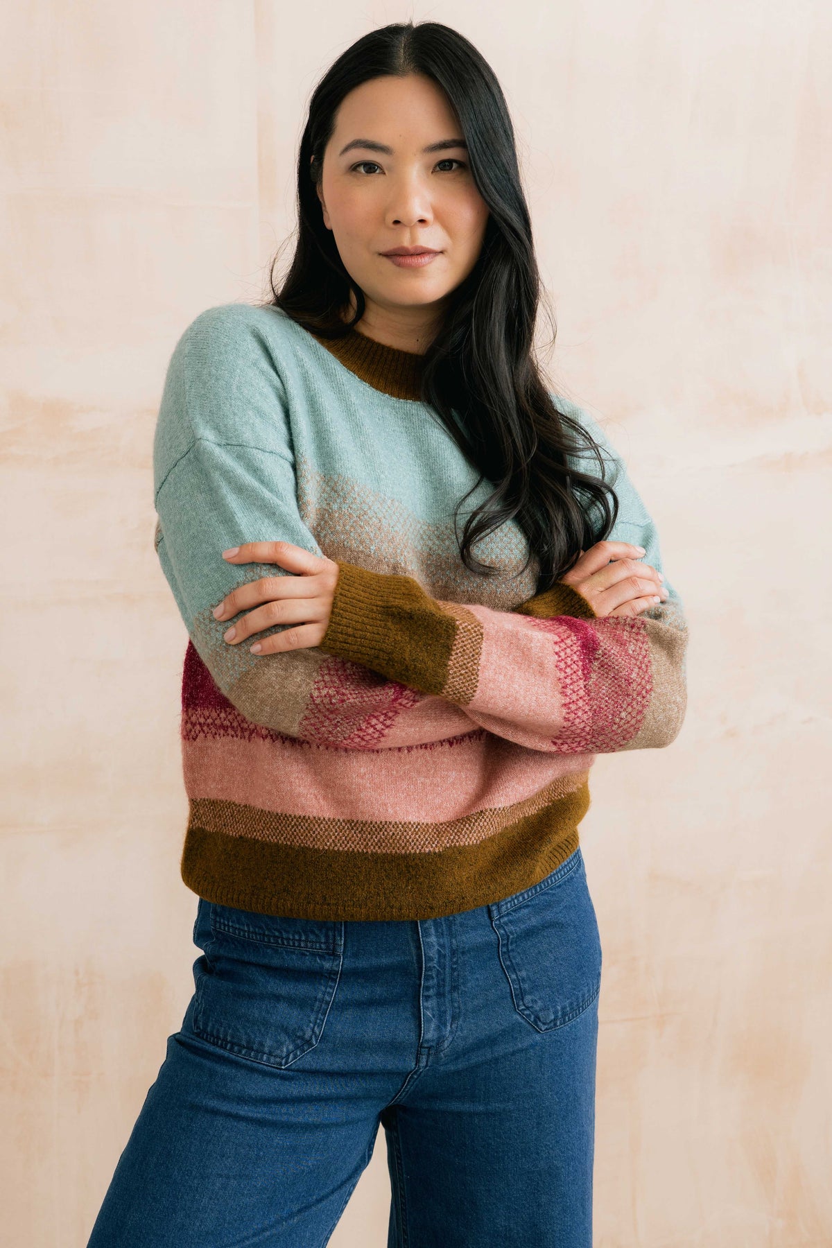 Lily & Me | Artist Jumper Colour Block Knit | Raspberry