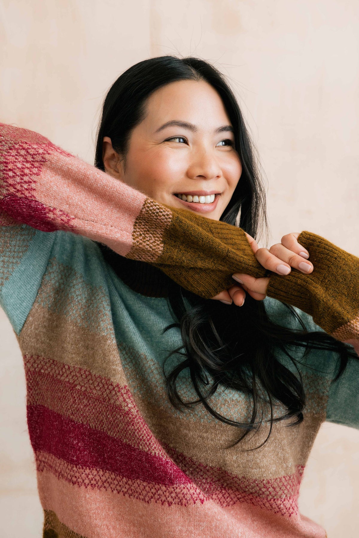 Lily & Me | Artist Jumper Colour Block Knit | Raspberry