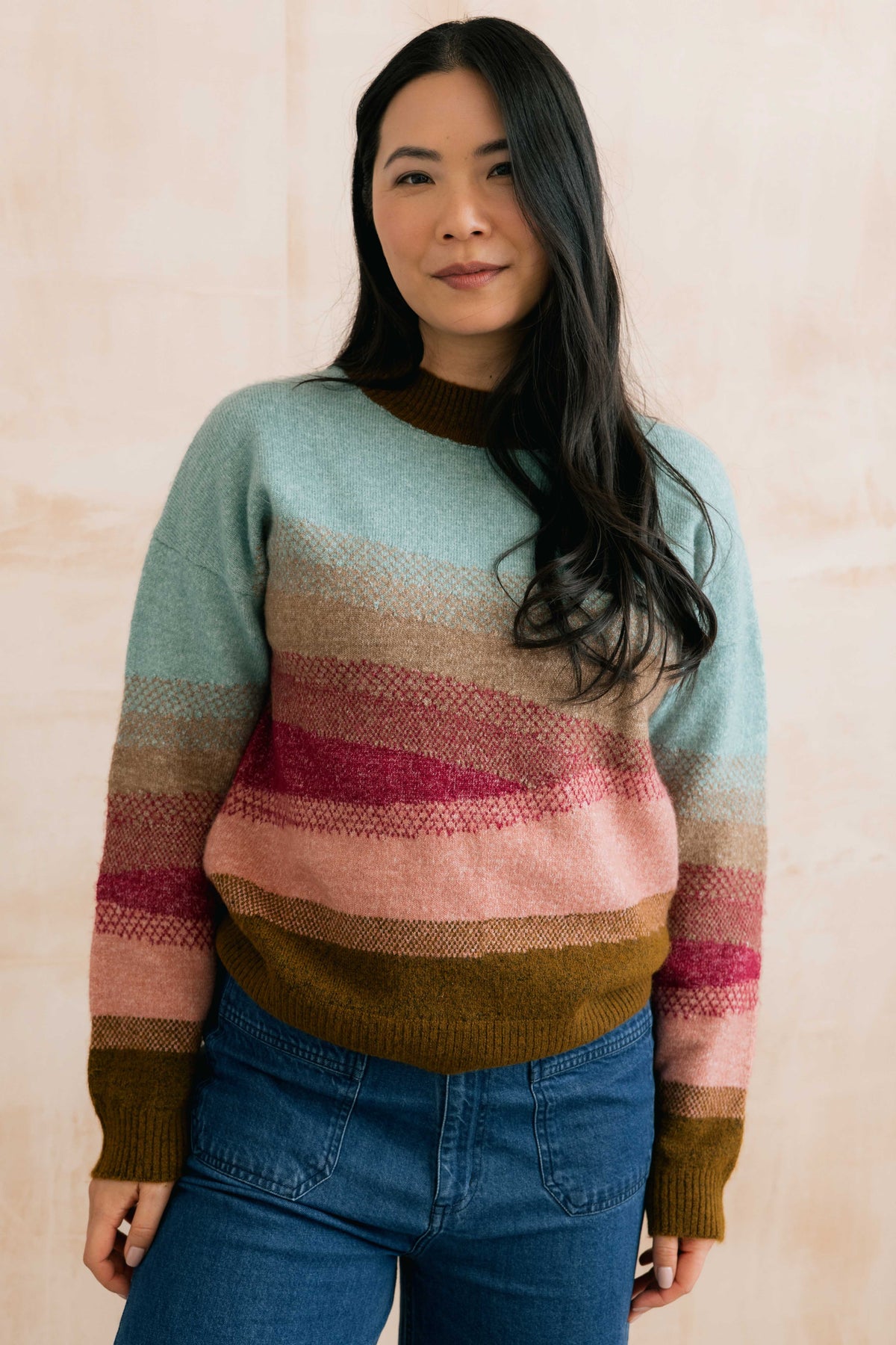 Lily & Me | Artist Jumper Colour Block Knit | Raspberry