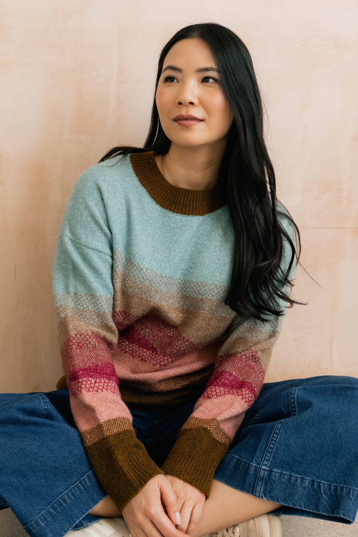 Lily & Me | Artist Jumper Colour Block Knit | Raspberry